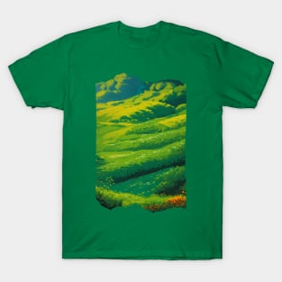 Green Meadow Scenery - Flat Colors T-Shirt